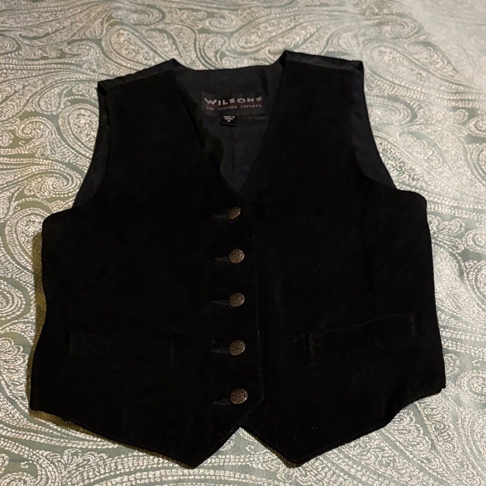 Wilson Black Leather Vest suede